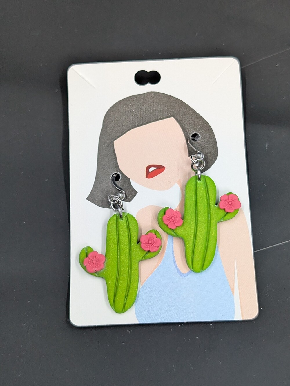 Green Cactus Flower Drop Earrings - Unbranded